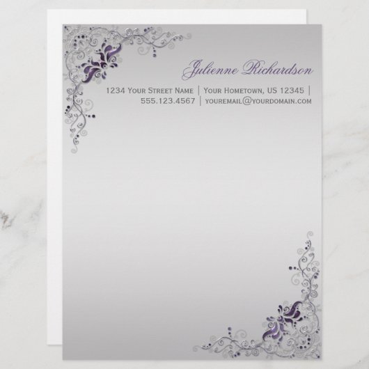 #3紫華美銀フローラ渦巻きレターヘッド レターヘッド (正面/裏面)