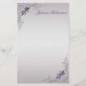 #3紫華美銀フローラ渦巻き文房具 便箋 (正面)