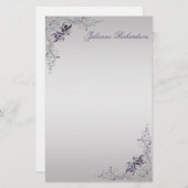 #3紫華美銀フローラ渦巻き文房具 便箋 (正面/裏面)