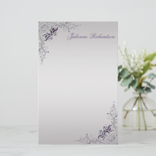 #3紫華美銀フローラ渦巻き文房具 便箋 (スタンド正面)