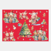 3組み合わせかわいい豚のクリスマスギフトラップ ラッピングペーパーシート (正面3)