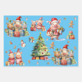 3組み合わせかわいい豚のクリスマスギフトラップ ラッピングペーパーシート (正面)