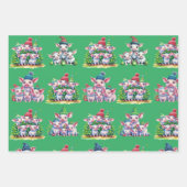 3組み合わせかわいい豚クリスマスギフトラップのセット ラッピングペーパーシート (正面)