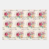 3結婚ことわざのテキストバラの折り返し ラッピングペーパーシート (正面3)