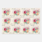 3結婚ことわざのテキストバラの折り返し ラッピングペーパーシート (正面)