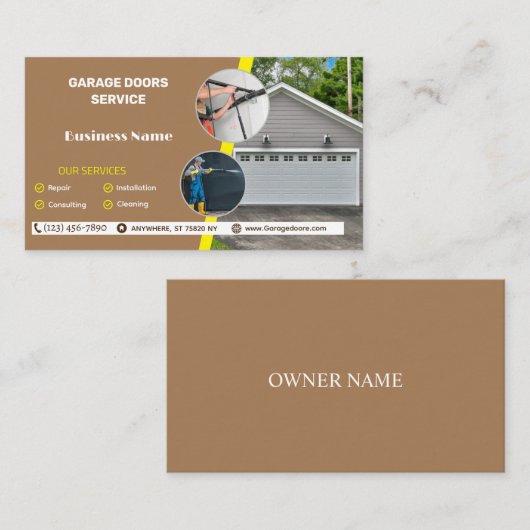3編集可能フォトガレージドアとサービス 名刺 (正面/裏面)
