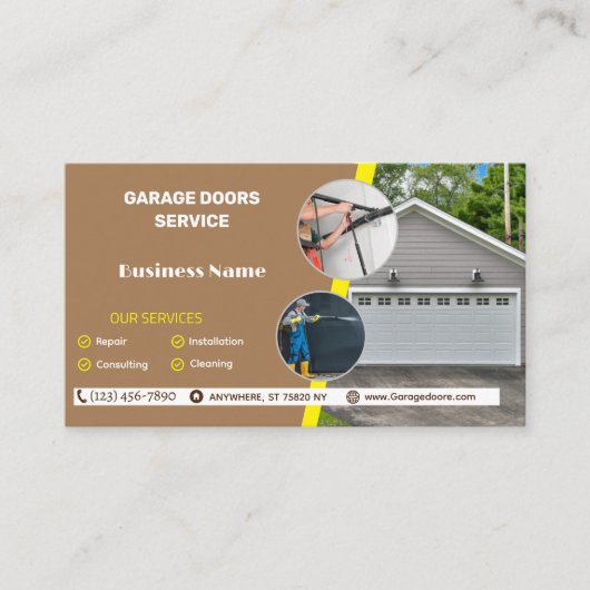 3編集可能フォトガレージドアとサービス 名刺 (正面)