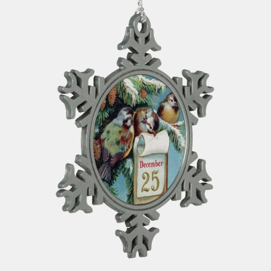 3羽のかわいい冬の鳥12月25日 スノーフレークピューターオーナメント (左)