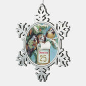 3羽のかわいい冬の鳥12月25日 スノーフレークピューターオーナメント (右)