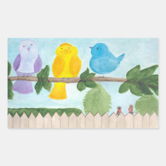 3羽のかわいい空想的な色とりどりの鳥 長方形シール
