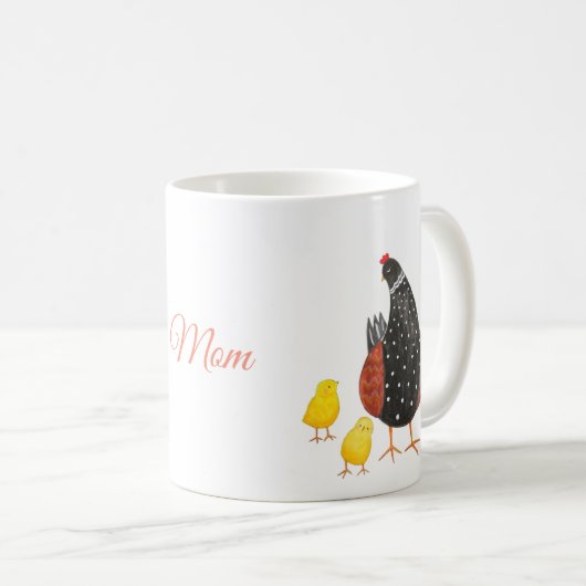 3羽のひなの母の日の贈り物を持つマザー·ヘン コーヒーマグカップ (正面右)