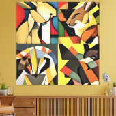 3羽のウサギとライオン幾何学模様抽象芸術 キャンバスプリント (インサイチュ (リビング))