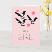 3羽のカササギのベビーそれは女の子の新生児カードです カード (黄色い花)