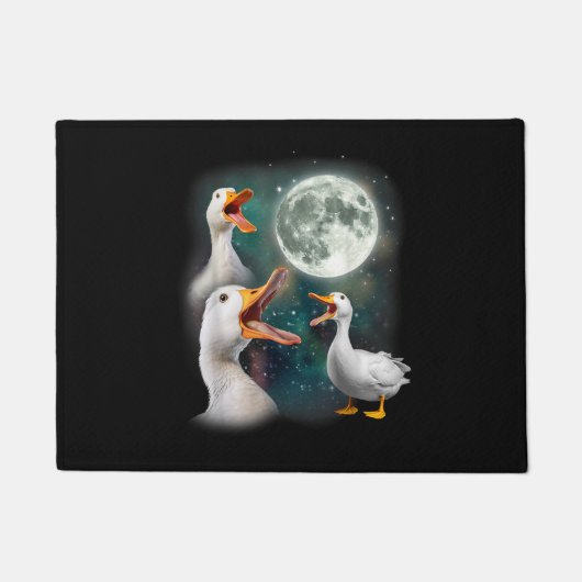 3羽のカモが月面におもしろい吠え風変わりる呪われたカモ ドアマット (正面)