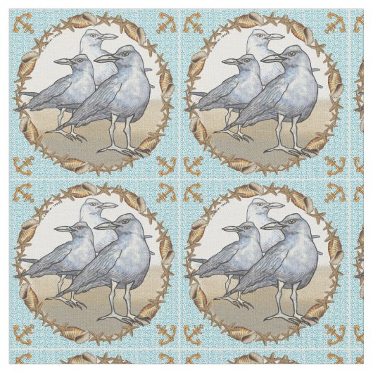 3羽のカモメ ファブリック (クローズアップ)