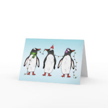 3羽のクリスマスペンギンのイラスト