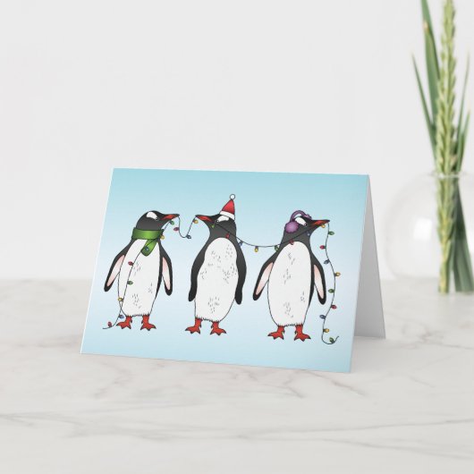 3羽のクリスマスペンギンのイラスト シーズンカード (正面)