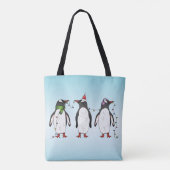 3羽のクリスマスペンギンのイラスト トートバッグ (裏面)