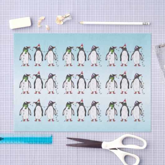 3羽のクリスマスペンギンのイラスト 薄葉紙 (クラフト)