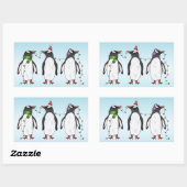 3羽のクリスマスペンギンのイラスト 長方形シール (シート)