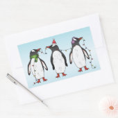 3羽のクリスマスペンギンのイラスト 長方形シール (封筒)