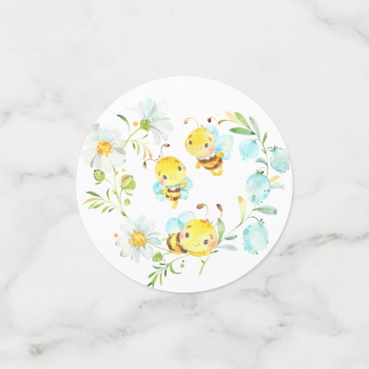 3羽のハチのベビーシャワーの家族に間もなく  コンフェッティ (スモール正面)