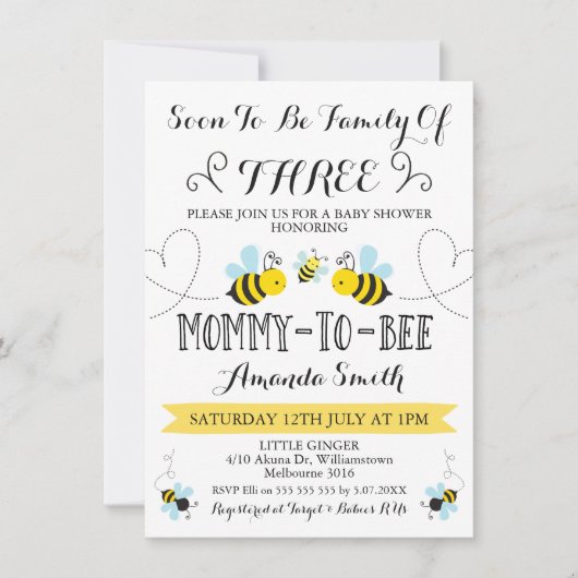 3羽のハチをテーマにしたベビーシャワー招待状 招待状 (正面)