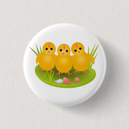 3羽のハッピーイースターの黄色い鶏 缶バッジ