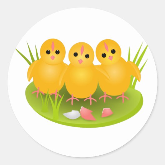 3羽のハッピーイースター黄色い鶏 ラウンドシール (正面)