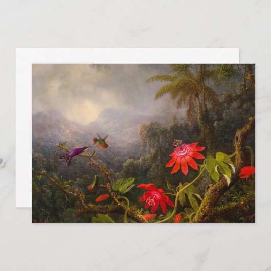 3羽のハミングバードを持つパッションフラワー サンキューカード (正面/裏面)