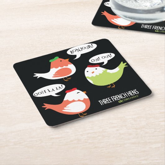 3羽のフランスのな雌鶏のおもしろいなクリスマスのコースター スクエアペーパーコースター (アングル)
