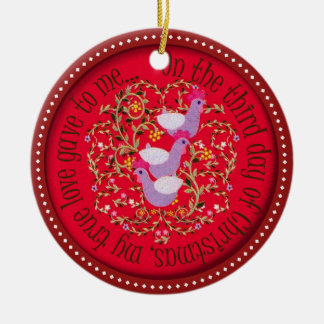 3羽のフランスのな雌鶏 セラミックオーナメント