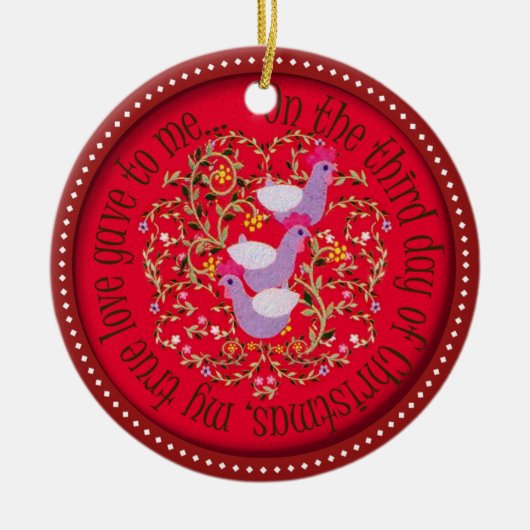 3羽のフランスのな雌鶏 セラミックオーナメント (正面)