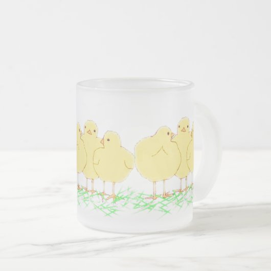 3羽のベビーのひよこ(霜の降りたなマグ見によって) フロストグラスマグカップ (正面右)