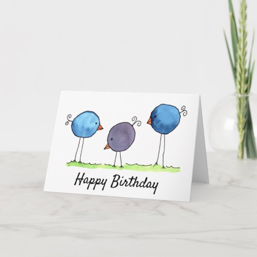 3羽の幻想的な水彩の鳥の誕生日 カード (正面)