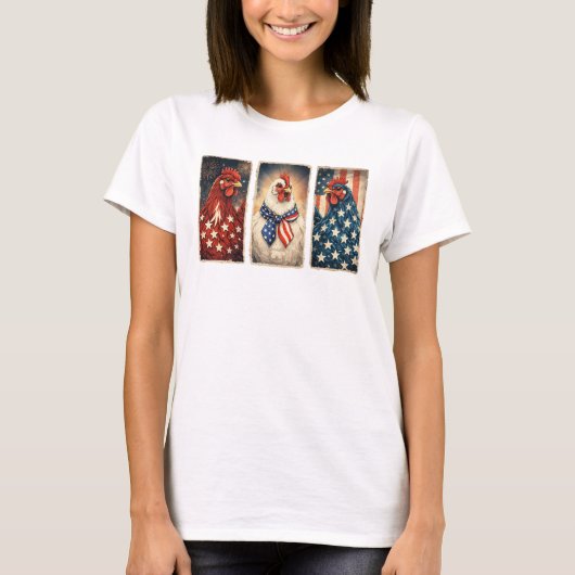 3羽の愛国心あふれるニワトリ Tシャツ (正面)