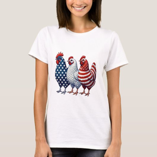 3羽の愛国心にあふれたニワトリ Tシャツ (正面)