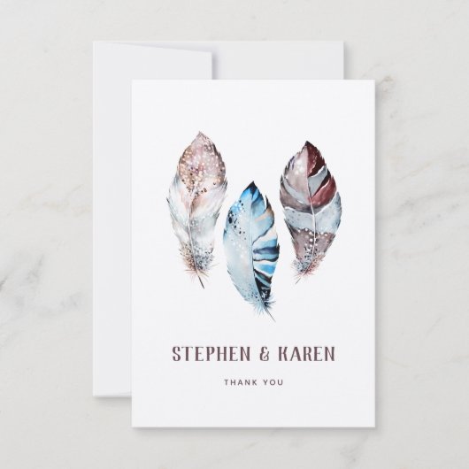 3羽の羽のエレガントな結婚式の水彩 サンキューカード (正面)