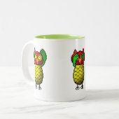 3羽の賢いフクロウは、悪を聞きませんでしたり、見ましたり及び話します ツートーンマグカップ (正面左)