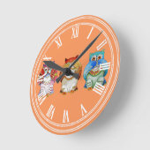 3羽の賢いフクロウ ラウンド壁時計 (傾斜)