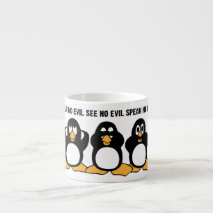 3羽の賢いペンギンのデザインのグラフィック エスプレッソカップ