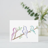 3羽の鳥が枝に座っている ポストカード (スタンド正面)