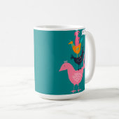 3羽の鶏とウサギが積み上げられたマグカップ コーヒーマグカップ (正面右)