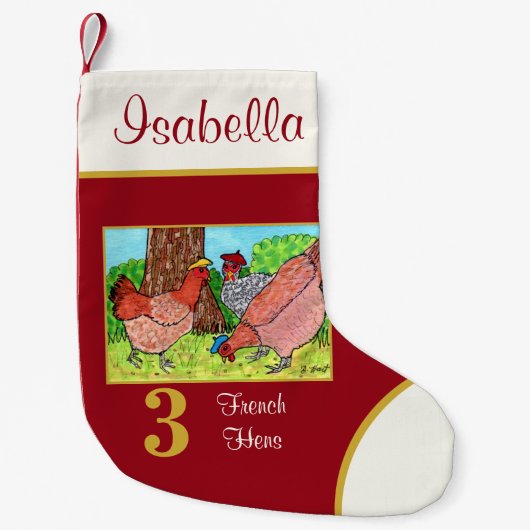 3羽の鶏フランスのの可愛い動物の名前をカスタムする スモールクリスマスストッキング (正面)