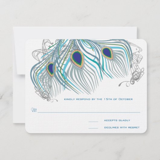 3羽クジャク鳥結婚の応答カード 出欠カード (裏面)