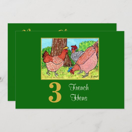 3羽フランスの鶏かわいい鳥のクリスマスカスタムクリスマス シーズンカード (正面/裏面)