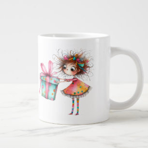* 3色のカラフルでホイッシカルなクリスマスの女の子 ギフト AP97 ジャンボコーヒーマグカップ