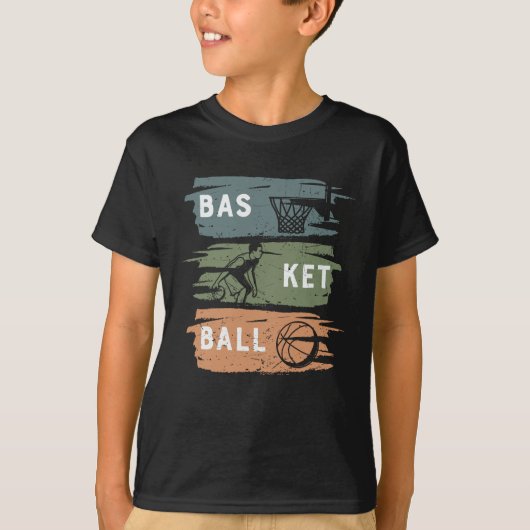 3色のクールなバスケットボールデザイン Tシャツ (正面)