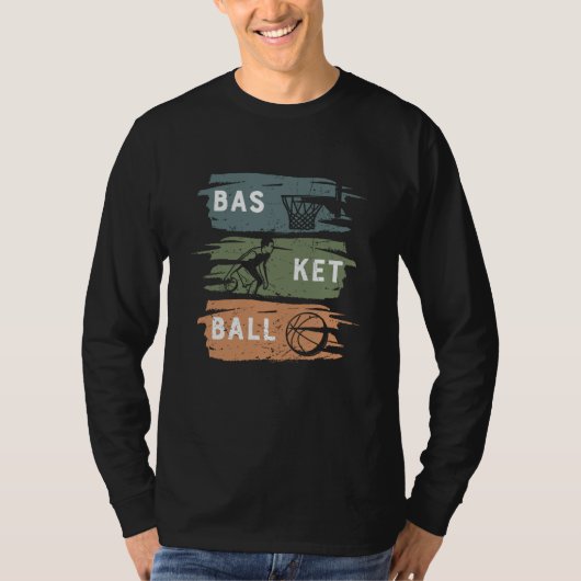 3色のクールなバスケットボールデザイン Tシャツ (正面)