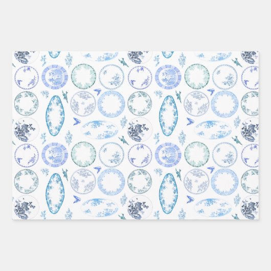 3色のセット |アンティークフランスのプレートシート ラッピングペーパーシート (正面)